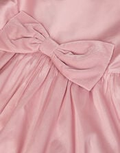 Puff Sleeve Velvet Bow Party Dress, Pink (DUSKY PINK), large