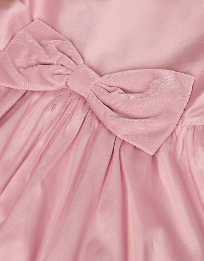 Puff Sleeve Velvet Bow Party Dress, Pink (DUSKY PINK), large