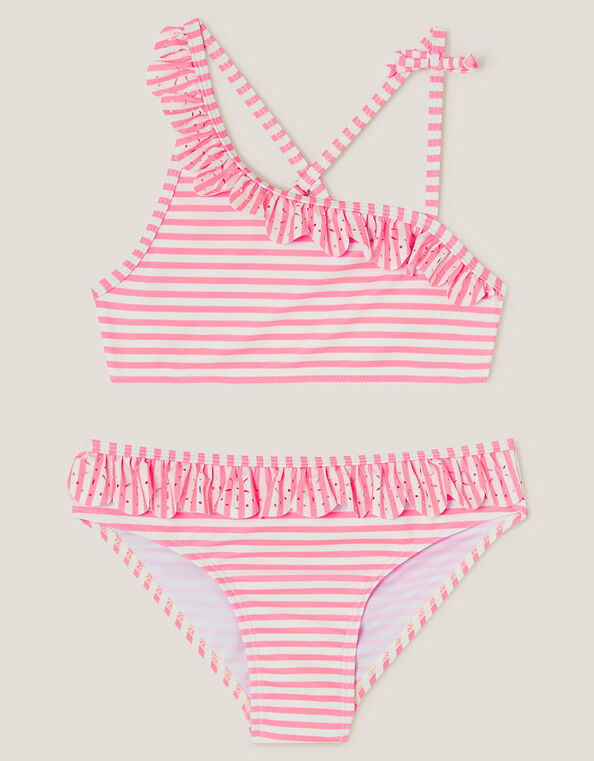 Stripe Ruffle Bikini Set, Orange (ORANGE), large