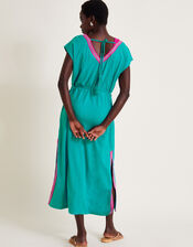 Estela Embroidered Jersey Kaftan Dress, Teal (TEAL), large