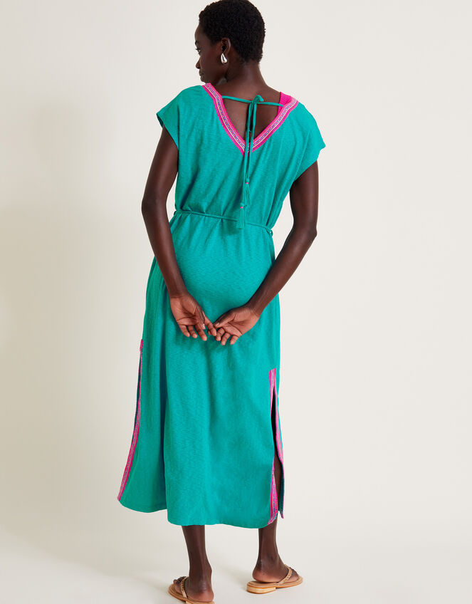 Estela Embroidered Jersey Kaftan Dress, Teal (TEAL), large