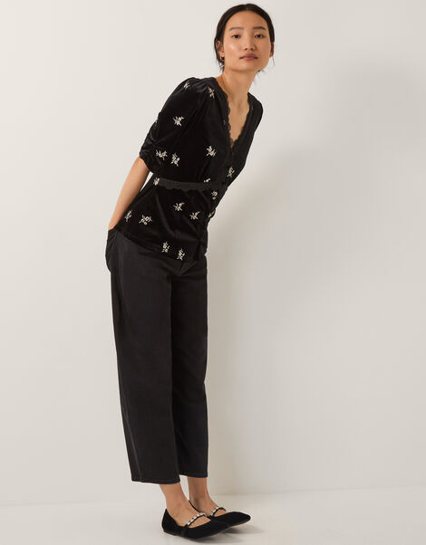 Erin Floral Lace Velvet Top, Black (BLACK), large
