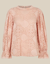 Imogen Lace Blouson Blouse, Pink (BLUSH), large