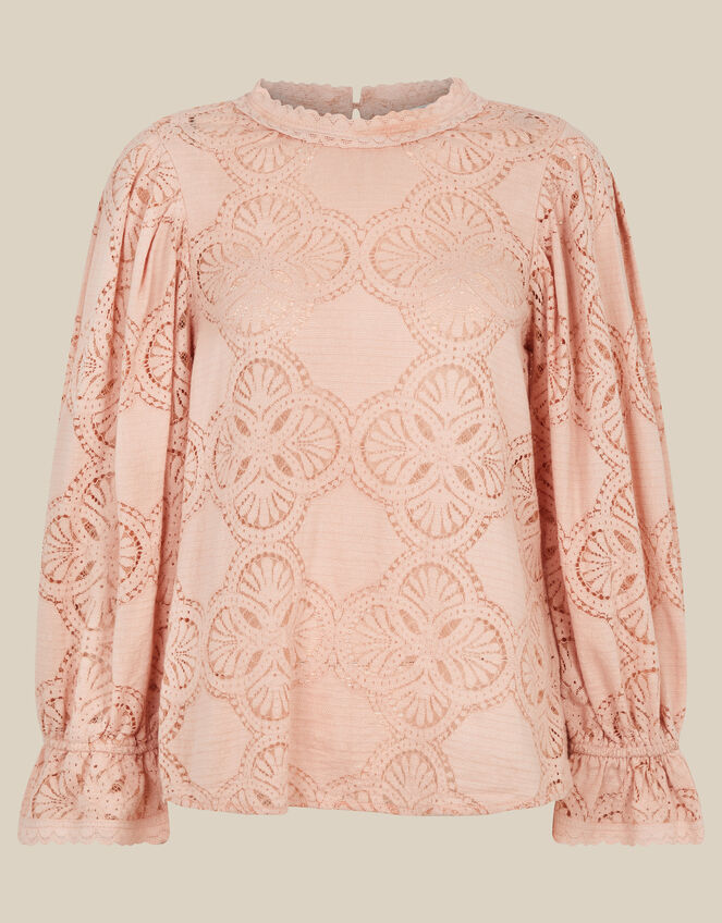 Imogen Lace Blouson Blouse, Pink (BLUSH), large