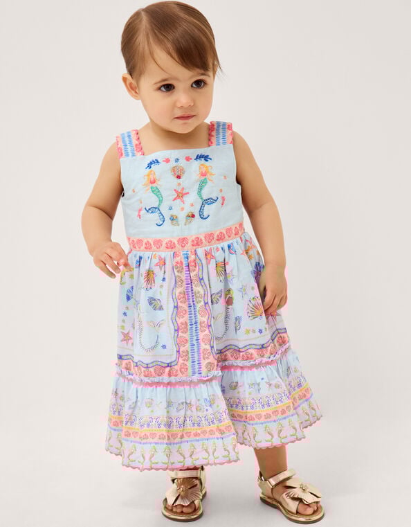 Baby Mermaid Print Dress, Blue (BLUE), large