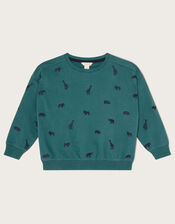 Embroidered Safari Animal Sweater, Green (GREEN), large