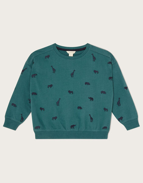Embroidered Safari Animal Sweater Green, Green (GREEN), large