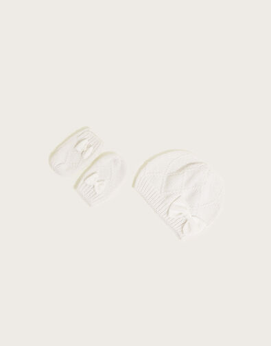 Baby Sparkle Beanie and Mitten Set, Ivory (IVORY), large
