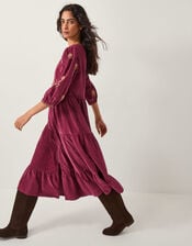 Mia Embroidered Corduroy Midi Dress, Red (CHERRY), large