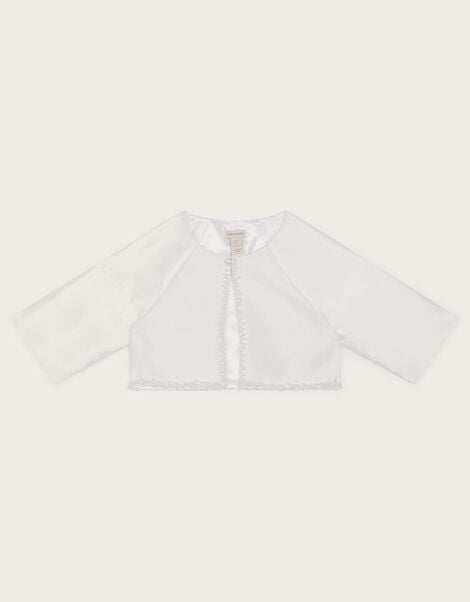 Pearl Trim Communion Jacket, White (WHITE), large