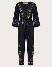 La Galeria Elefante Hand-Embroidered Jumpsuit, Black (BLACK), large
