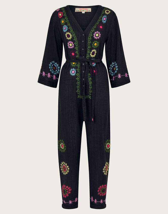 La Galeria Elefante Hand-Embroidered Jumpsuit, Black (BLACK), large