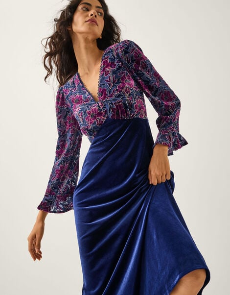 Milena Floral Devoré Velvet Midi Dress, Purple (PURPLE), large