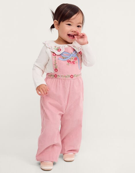 Baby Mon Cheri Embroidered Dungaree & Top Set, Pink (PINK), large