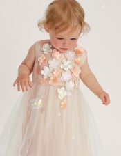 Baby Darcie 3D Flower Glitter Tulle Dress, Gold (GOLD), large