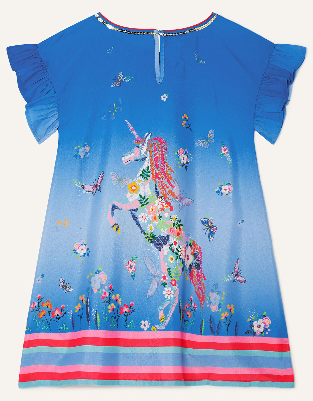Unicorn Flower Stripe Hem Dress Swing Dress Blue