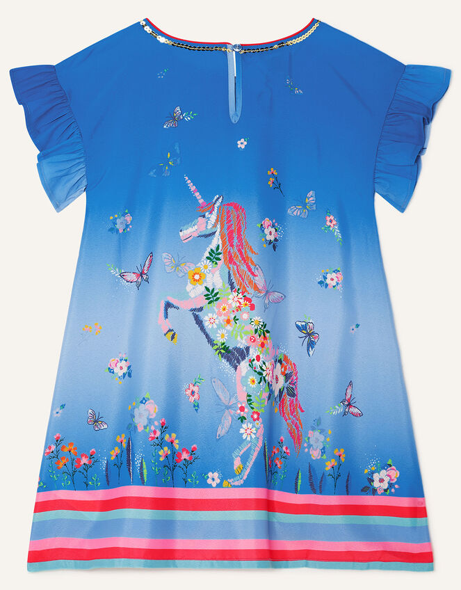 Unicorn Flower Stripe Hem Dress Swing Dress, Blue (BLUE), large