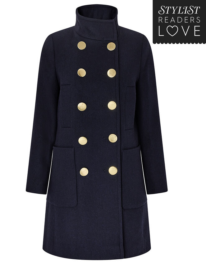Louis Funnel Neck Coat, Blue (NAVY), large