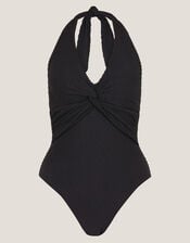 Alicia Rib Halter Swimsuit, Black (BLACK), large