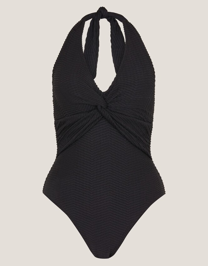 Alicia Rib Halter Swimsuit, Black (BLACK), large