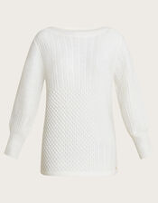 Supersoft Patch Stitch Tunic Jumper with Recycled Polyester, Ivory (IVORY), large