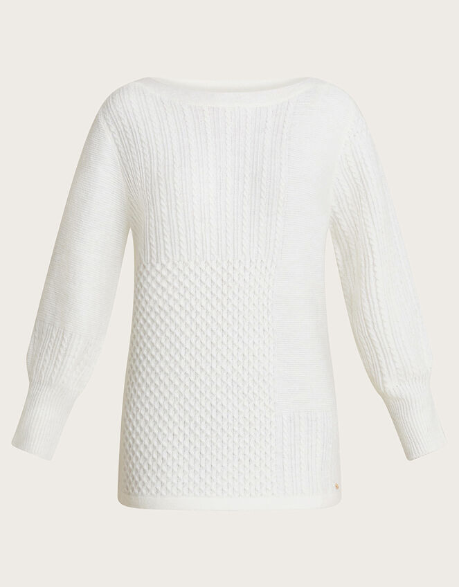 Supersoft Patch Stitch Tunic Jumper with Recycled Polyester, Ivory (IVORY), large