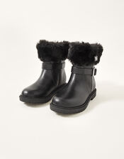 Fur Trim Butterfly Zip Boots, Black (BLACK), large