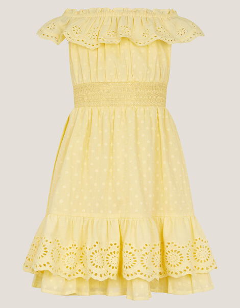 Broderie Bardot Dress, Yellow (YELLOW), large