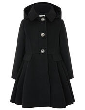 Skirted Coat with Hood, Black (BLACK), large