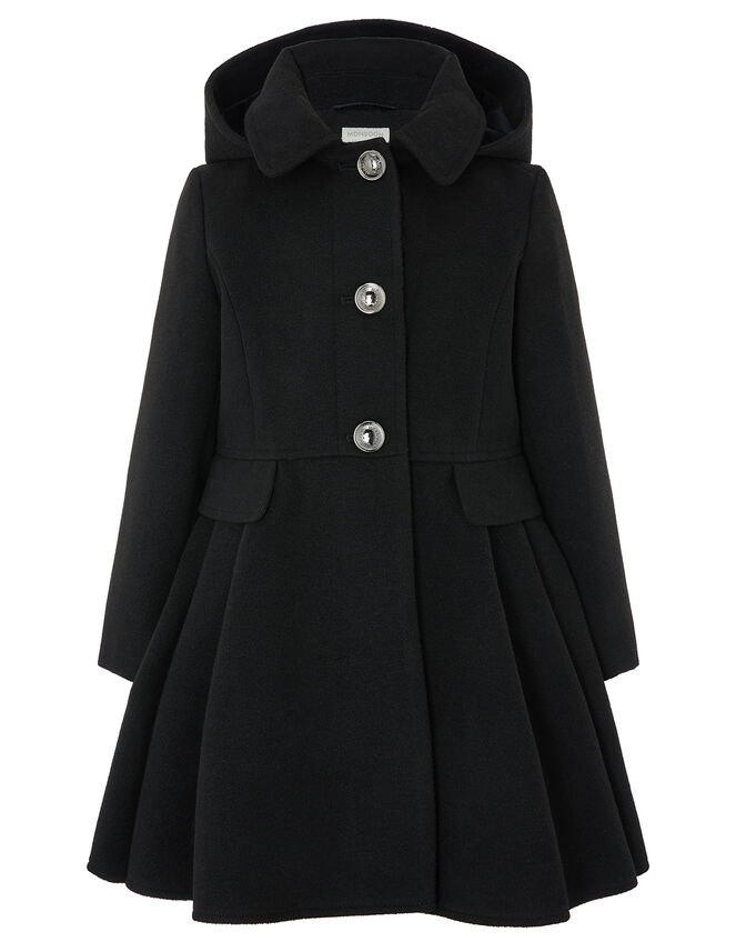 Skirted Coat with Hood, Black (BLACK), large