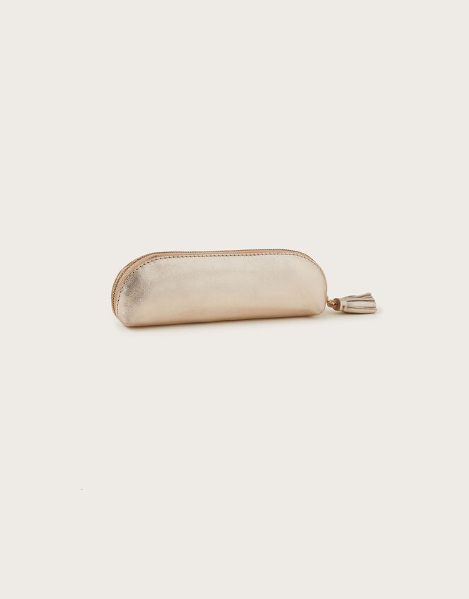 Metallic Leather Pencil Case, Gold (GOLD), large