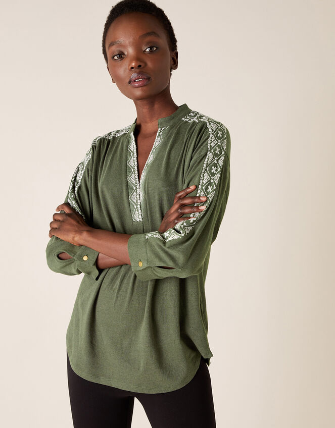 Edie Embroidered Top, Green (KHAKI), large