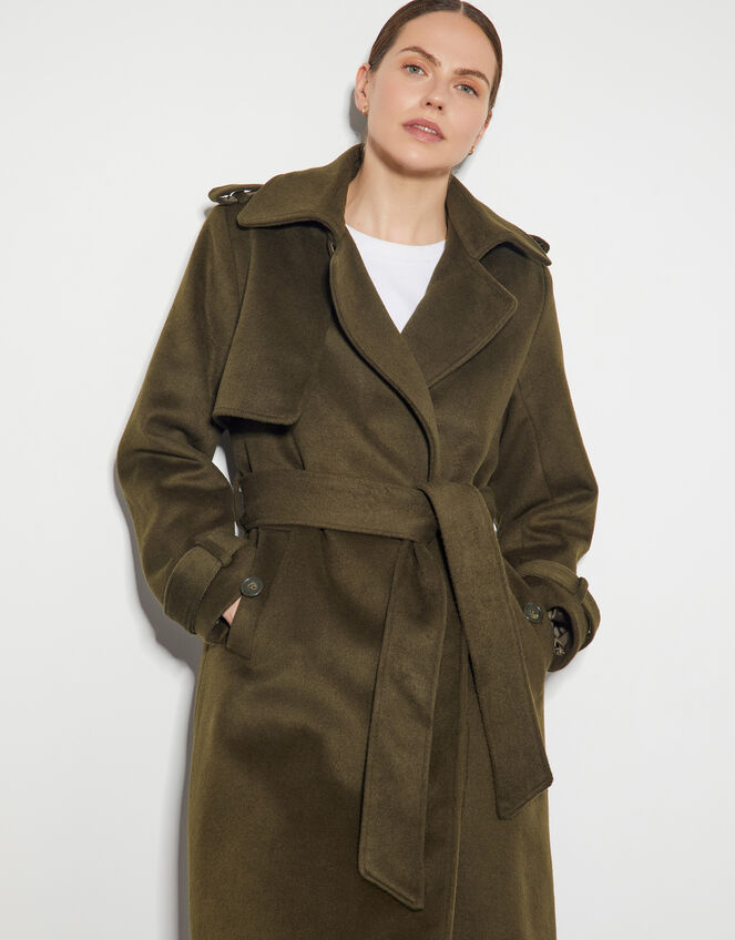 Ollie Belted Trench Coat, Green (KHAKI), large