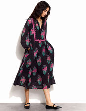 East Logan Long Sleeve Floral Midi Dress, Black (BLACK), large