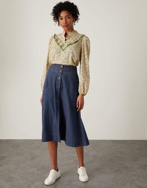 Bryton Denim A-Line Midi Skirt, Blue (DENIM BLUE), large