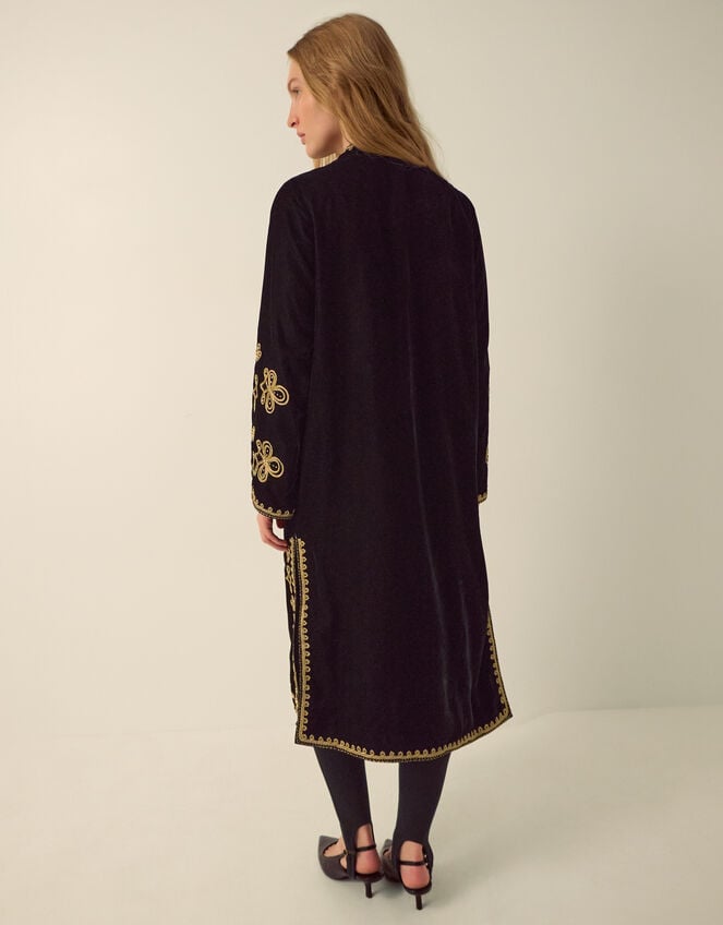 Monsoon x Queens of Archive Kate Long Embroidered Velvet Jacket, Black (BLACK), large