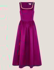 Saira Embellished Sleeveless Satin Midi Dress, Pink (MAGENTA), large