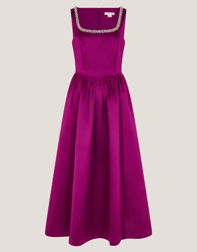 Saira Embellished Sleeveless Satin Midi Dress, Pink (MAGENTA), large