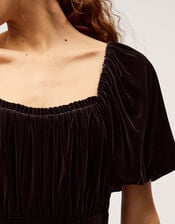 Cynthia Puff Sleeve Velvet Midi Dress, Black (BLACK), large