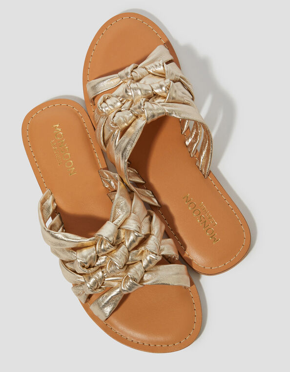 Ali Metallic Knot Slide Sandals, Gold (GOLD), large