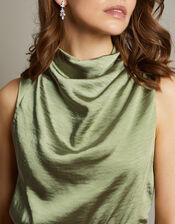 Livia Satin Cowl Halter Midi Dress, Green (SAGE), large