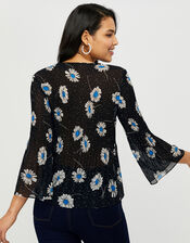 Daniella Daisy Print Top, Black (BLACK), large