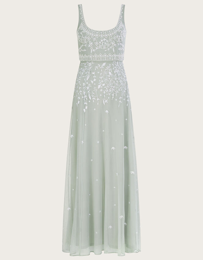 Eugiene Embroidered Shorter Length Maxi Dress, Green (SAGE), large