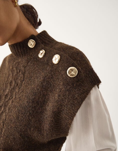 Coli High Neck Cable Knit Vest, Brown (CHOCOLATE), large