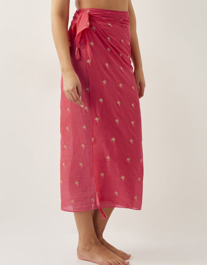 Ivy Palm Embroidered Sarong, Orange (CORAL), large