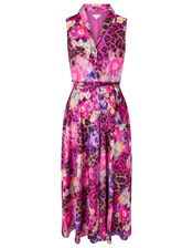 Crystal Animal Sleeveless Satin Dress, Pink (PINK), large