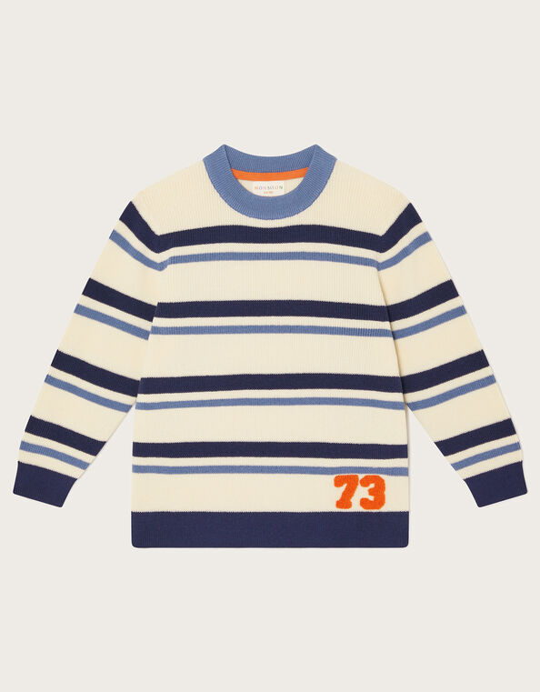 Varsity Stripe Crew Neck Sweater, Ivory (IVORY), large