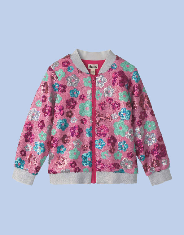 Hatley Daisy Sequin Bomber Jacket, Pink (PINK), large