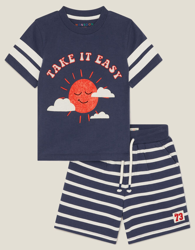 Take It Easy T-Shirt and Stripe Shorts Set, Blue (NAVY), large