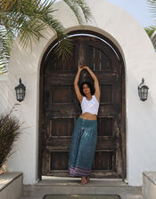 Dilli Grey Kaya Smocked Block Print Midi Skirt, Teal (TEAL), large